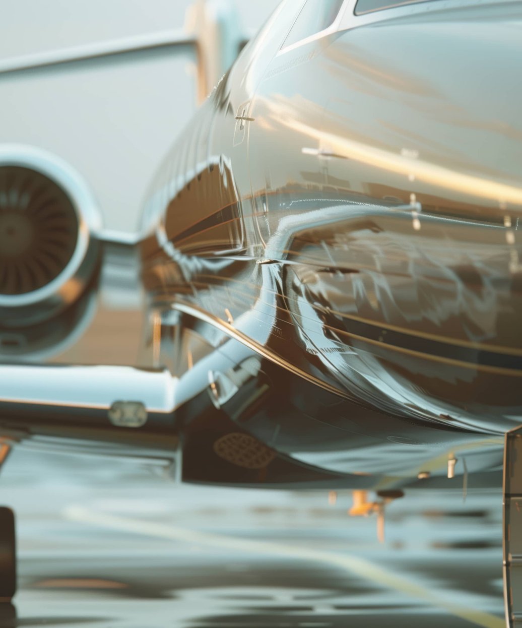 detailed airplane exterior with polished brightwork